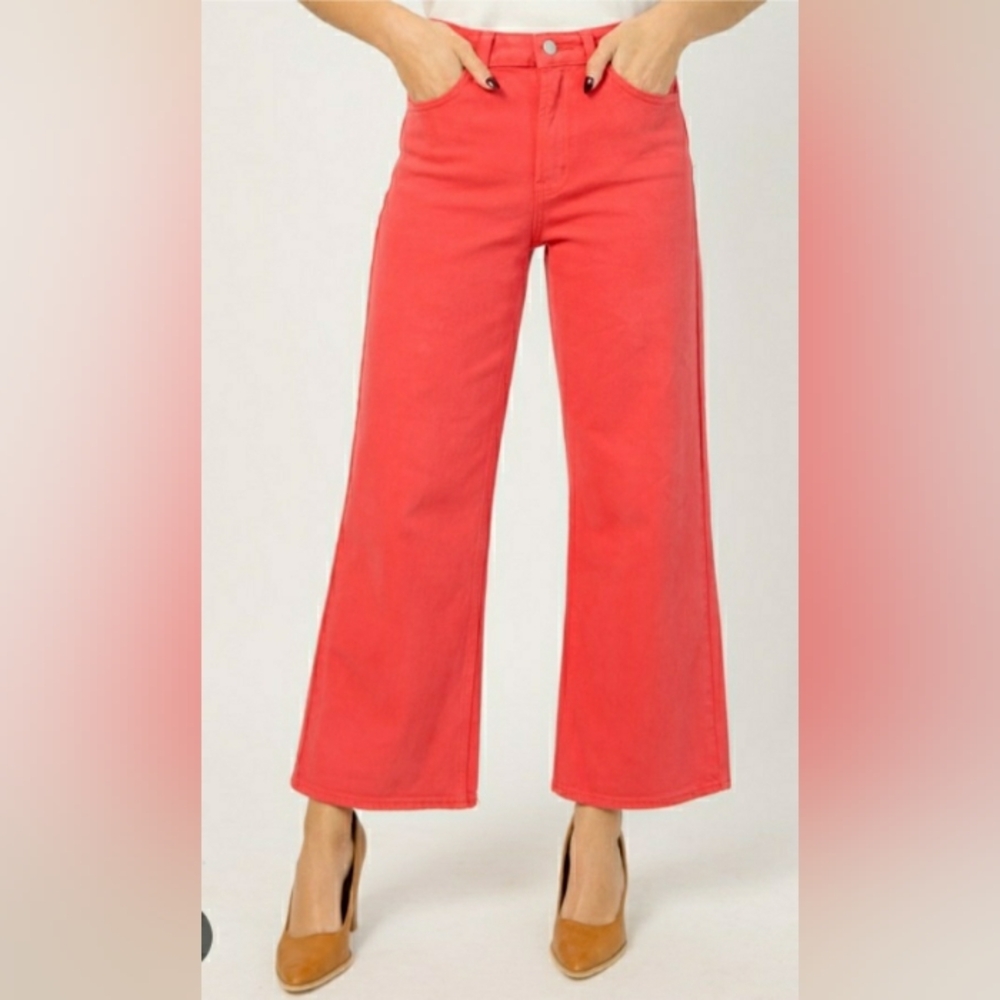 Universal Thread Coral Red High Rise Sailor Wide Leg Ankle Jeans Multi sizes NWT - Picture 6 of 16